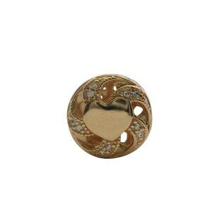 Pandora Solid 14kt Yellow Gold 585 and CZ Ribbon Hearts Spacer Slider Charm